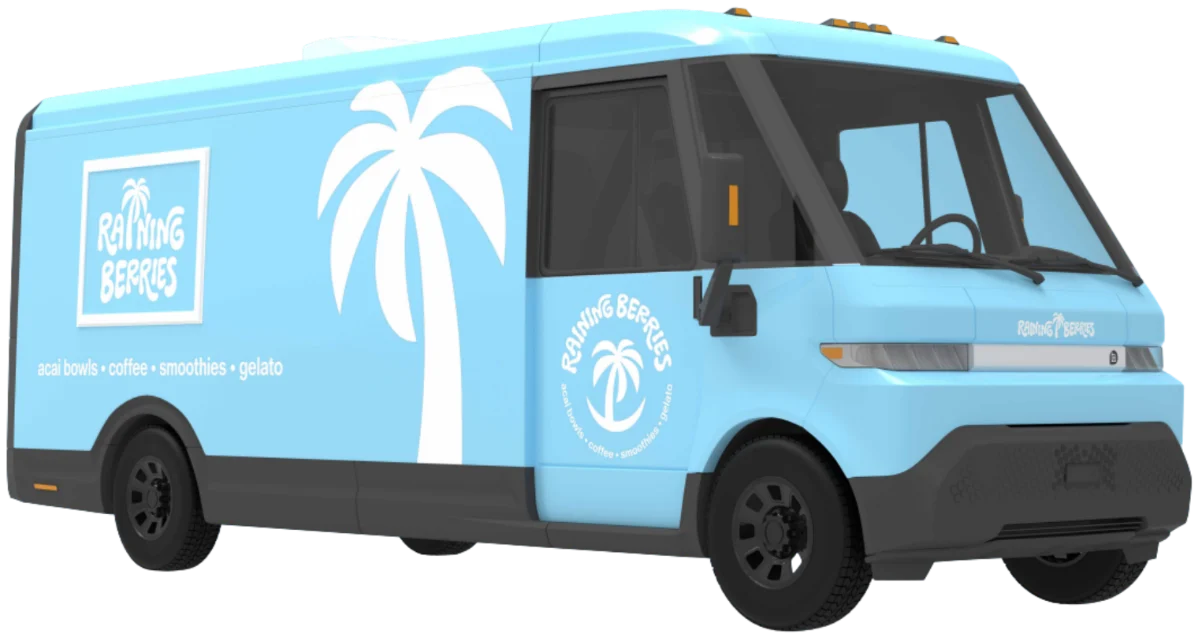 Raining Berries EV food truck in Sky Blue