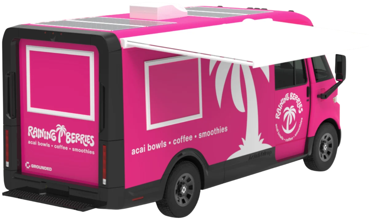 Raining Berries EV food truck with serving awning open